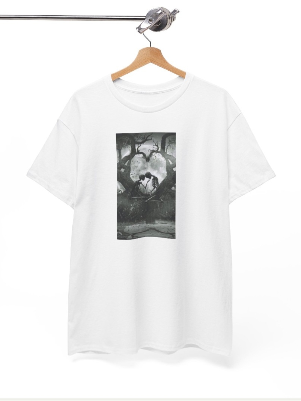 Gildan White Short Sleeve Tee with Black Gothic Couple Graphic